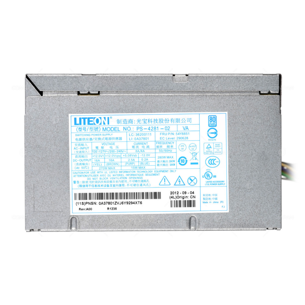 54Y8851  LENOVO 280W 80 PLUS BRONZE POWER SUPPLY FOR THINKSTATION E31