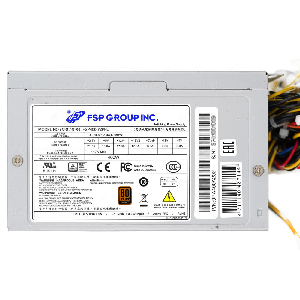 FSP400-72PFL  FSP FSP400-72PFL 80 PLUS BROZNE 400W 100-240V POWER SUPPLY FOR INDUSTRIAL WORKSTATIONS