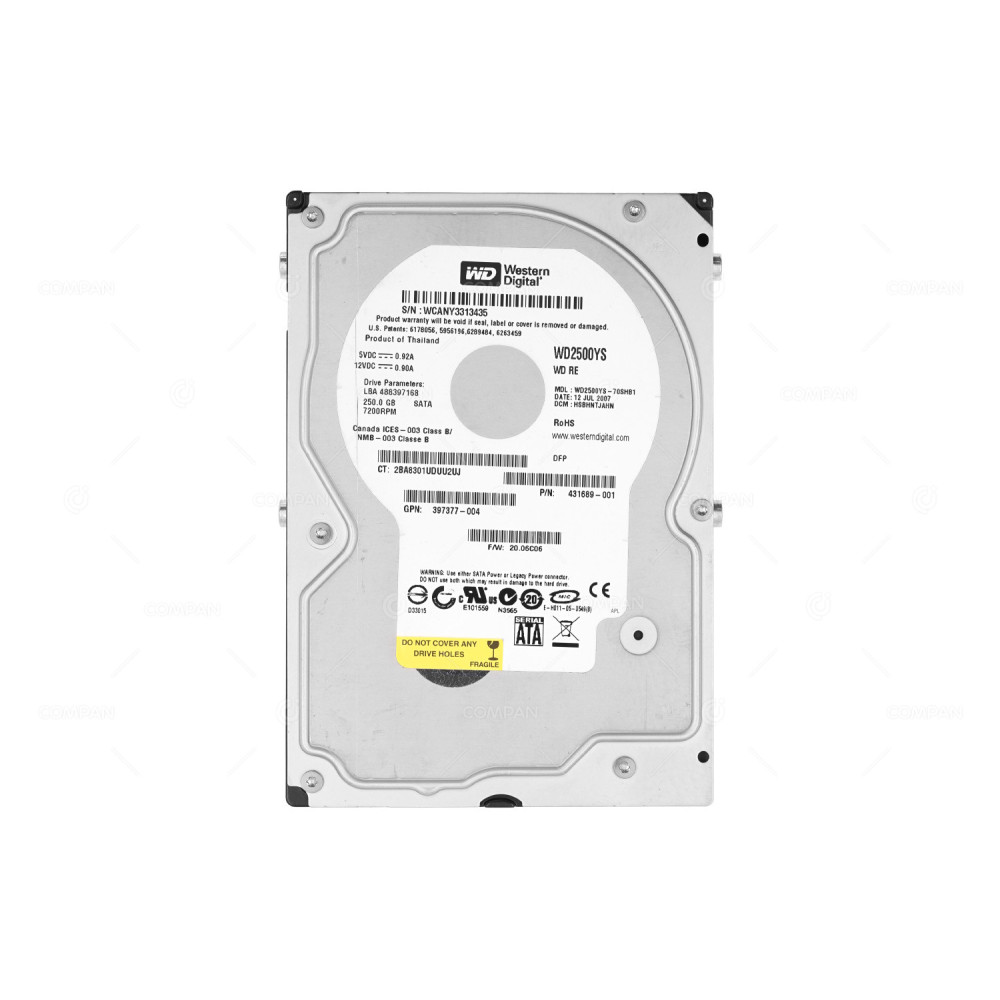 431689-001  HP 250GB 7.2K 3G SATA 3.5 LFF HARD DRIVE