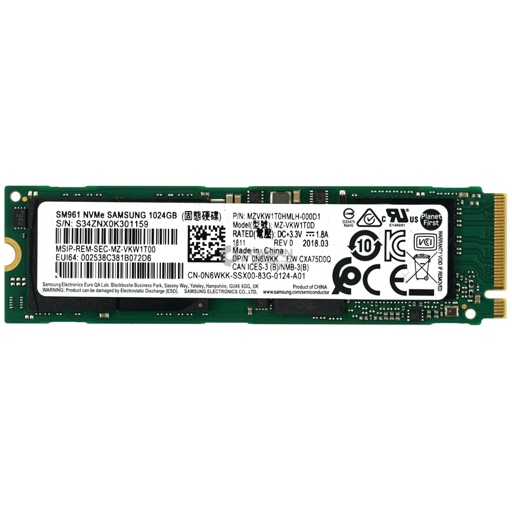 N6WKK SAMSUNG SM961 1TB NVME PCI-E M.2 2280 SSD