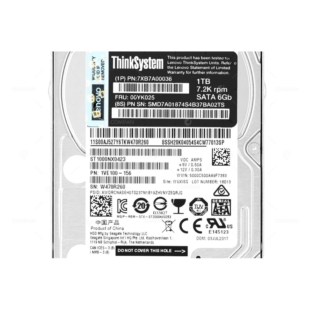 00YK025 LENOVO HDD 1TB 7.2K SATA 6G 2.5" SFF FOR LENOVO THINKSYSTEM