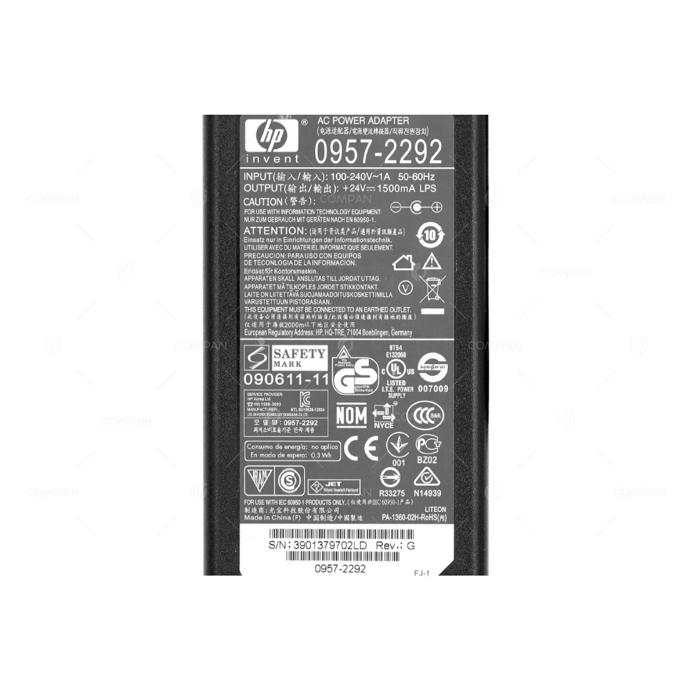 0957-2292 AC ADAPTER HP 24V 1500MA 4.7MM -
