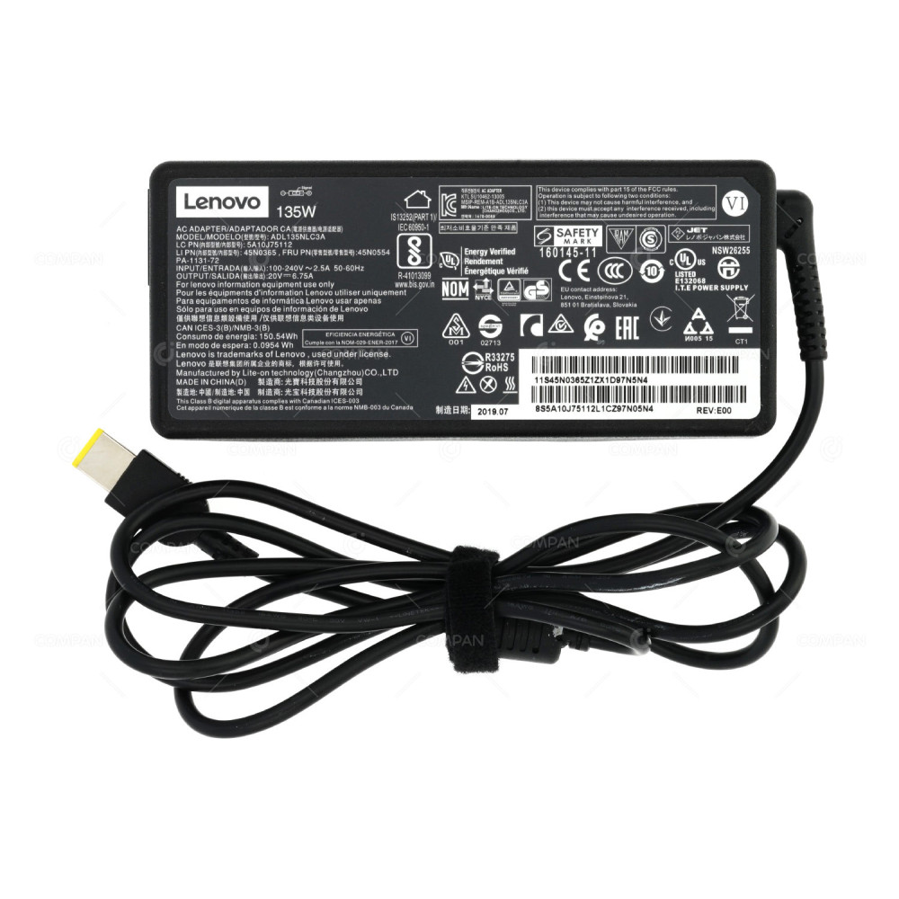 45N0554 LENOVO AC ADAPTER 135W 20V 6.75A FOR LAPTOPS THINKPAD SERIES 45N0365, ADL135NLC3A, 5A10J75112, PA-1131-72
