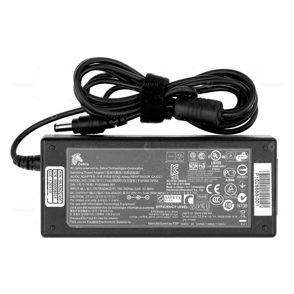 9NA0602400 AC ADAPTER ZEBRA 20V 3.0A 5.5MM FSP060-RPBA