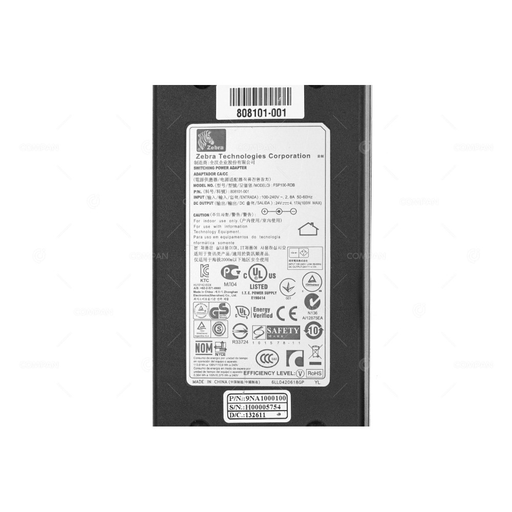 9NA1000100 AC ADAPTER ZEBRA 24V 4.17A 132611, FSP100-RDB