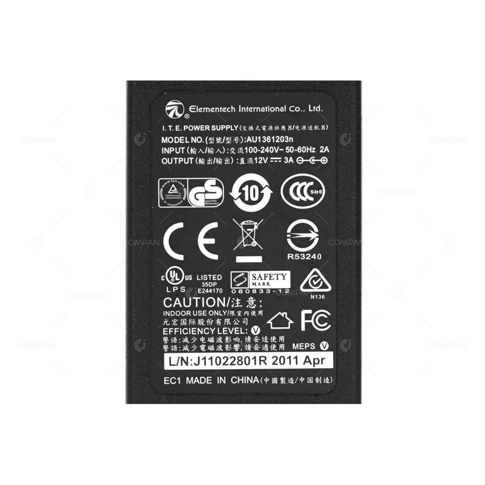 AU1361203N  ELEMENTECH AC/DC ADAPTER 36W 12V 3A