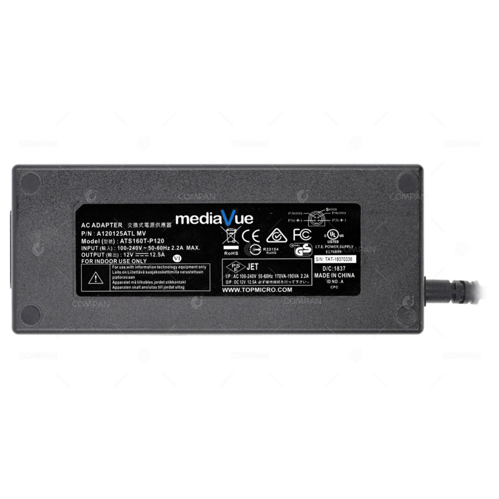A120125ATL MV  TOP MICROSYSTEMS 150W 12V 12.5A AC/DC ADAPTER