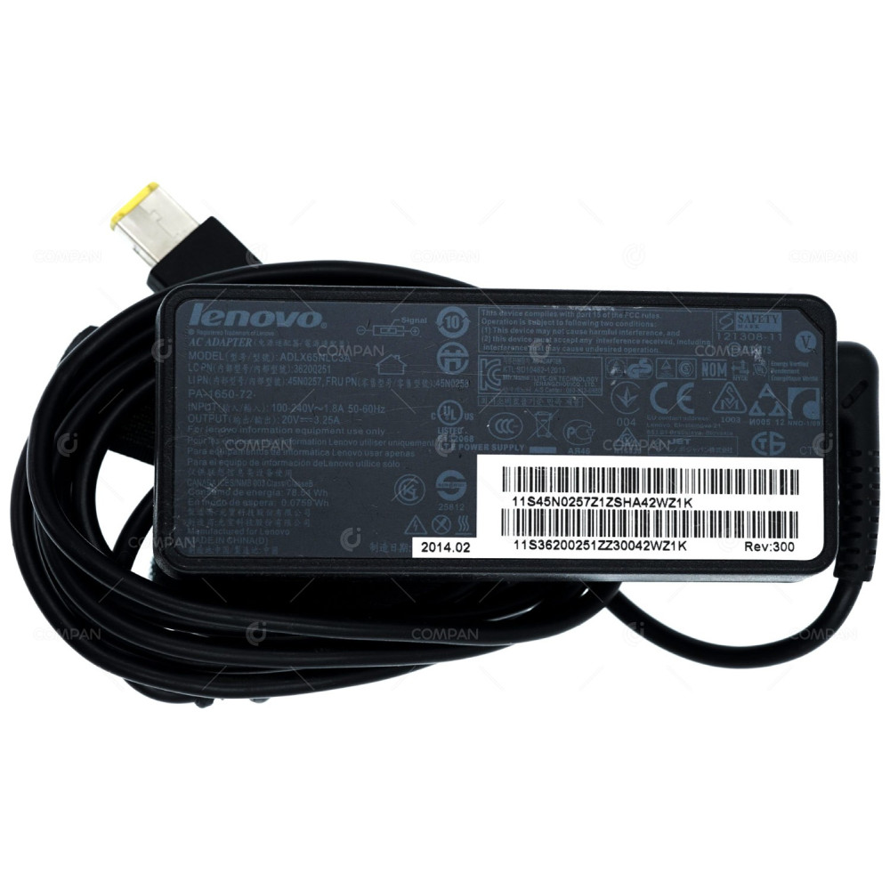 45N0258 LENOVO AC ADAPTER 65W 20V 3.25A FOR LAPTOPS THINKPAD SERIES T440 T450 T460 T470 T550 T560 T570 T580 T590 45N0257, 36200251, ADLX65NLC3A