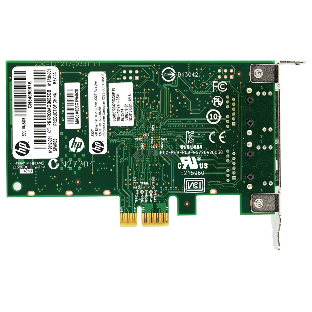 616012-001 LP HP NC332T DUAL PORT 1GB RJ-45 ETHERNET ADAPTER LOW PROFILE