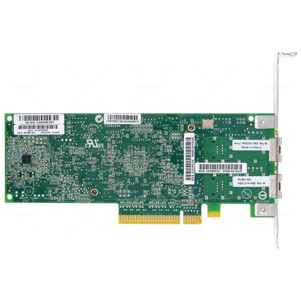697890-001 HP 82E LPE12002 DUAL PORT 8GB SFP FC HBA ADAPTER FOR PROLIANT G10