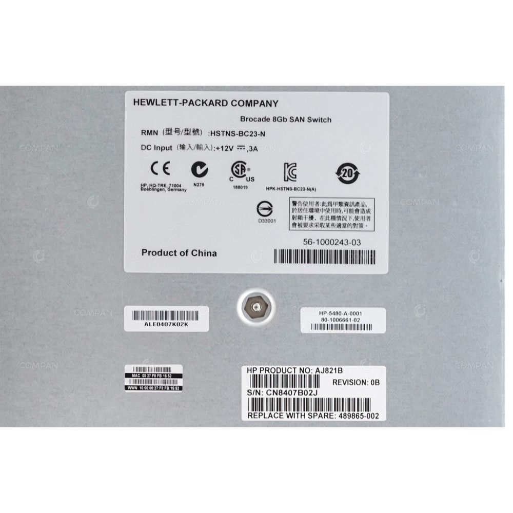 489865-002 HP BROCADE  8GB B-SERIES  8/24C SAN SWITCH FOR C-CLASS BLADE SYSTEMS AJ821B, HSTNS-BC23-N