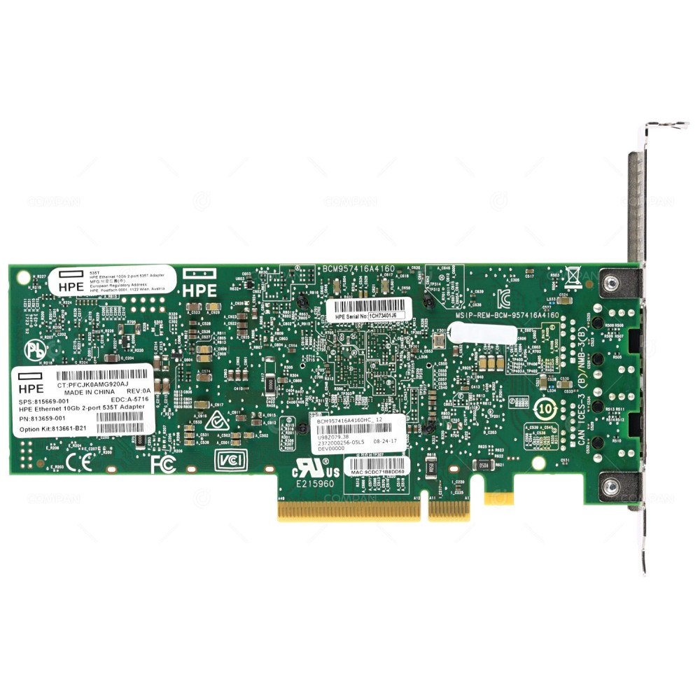 815669-001 HPE 535T 2-PORT 10GB RJ45 PCI-E 3.0 X8 NIC ETHERNET ADAPTER G10