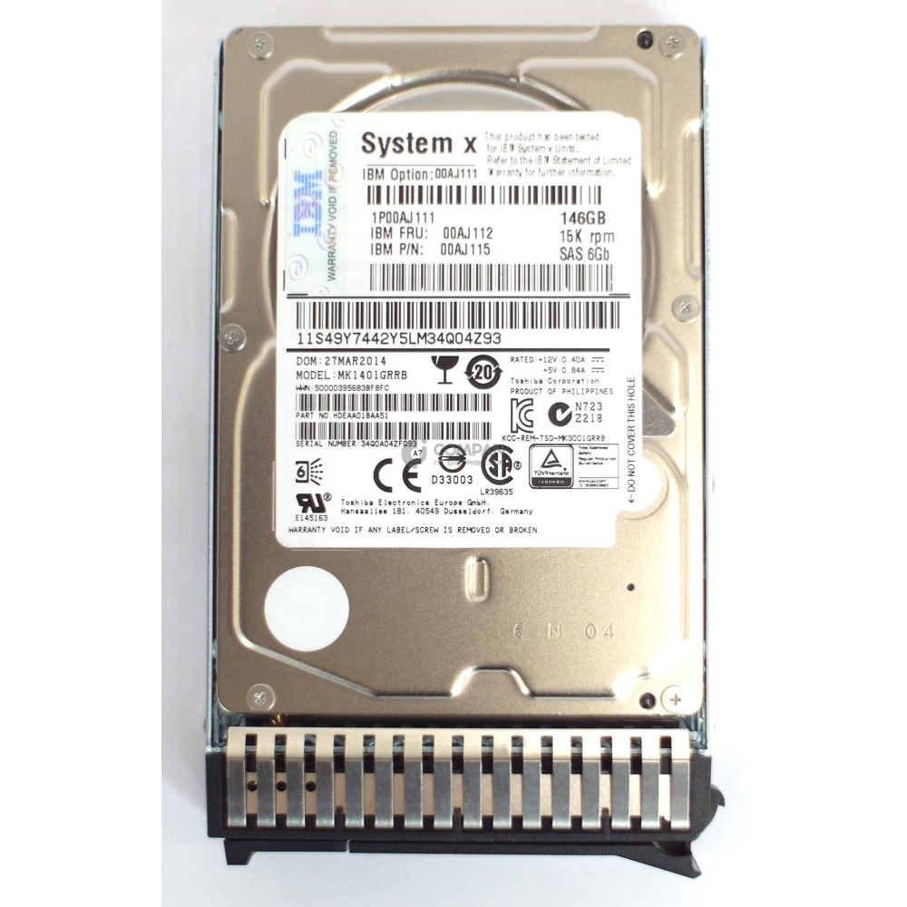 00AJ112 IBM HDD 146GB 15K SAS 6G 2.5" SFF HOT-SWAP