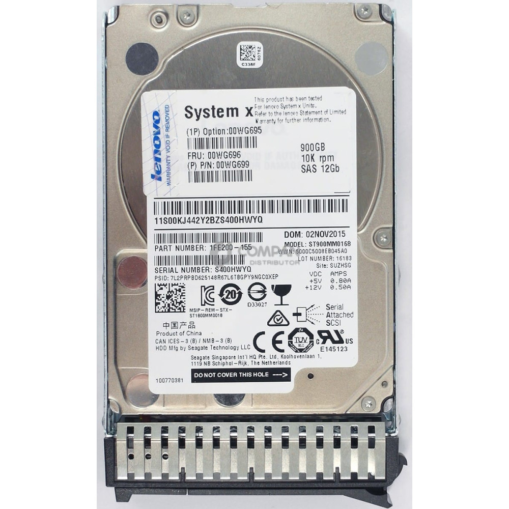 00WG696 IBM 900GB 10K 12G SAS 2.5 SFF FOR G3