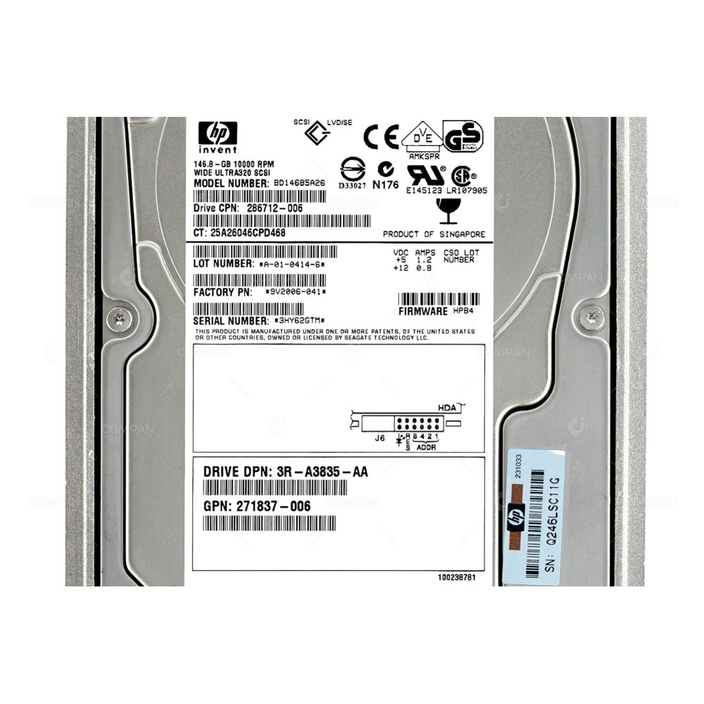 289044-001 HP HDD 146GB 10K U320 SCSI 3.5" LFF HOT-SWAP