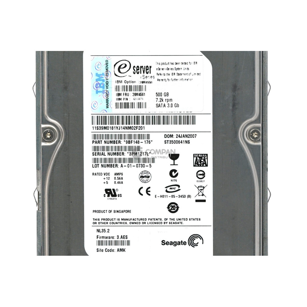 39M4561 IBM HDD 500GB 7.2K SATA 3G 3.5 LFF HOT-SWAP FOR DS3000 EXP3000