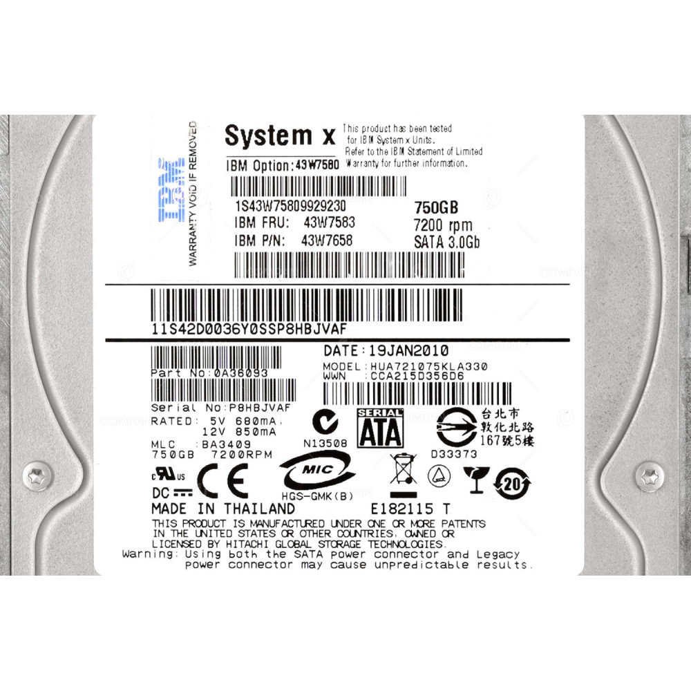 43W7583 IBM HDD 750GB 7.2K SATA 3G 3.5" LFF HOT-SWAP