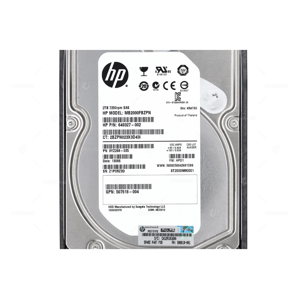 508010-001  HP HARD DRIVE 2TB 7.2K 6G DP SAS 3.5 LFF HOT-SWAP