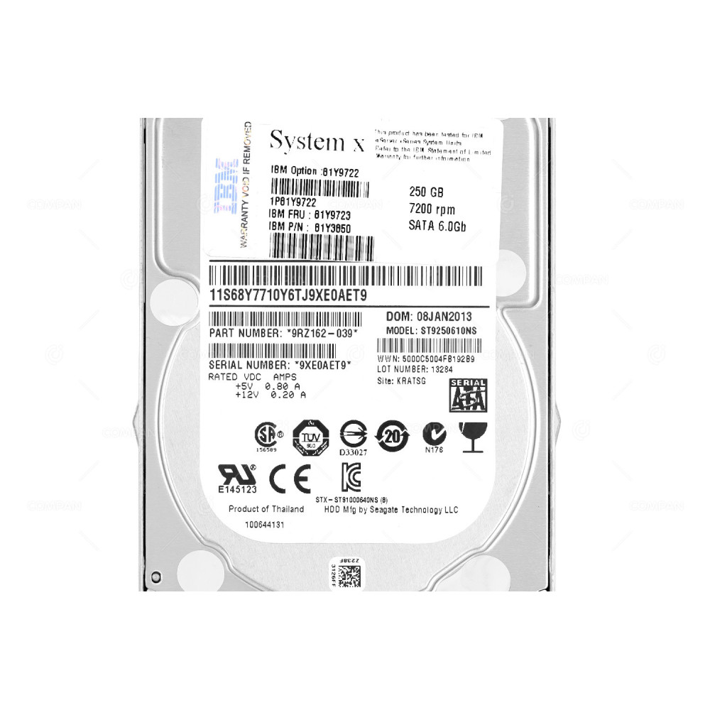 81Y9723 IBM HDD 250GB 7.2K SATA 6G 2.5" SFF HOT-SWAP