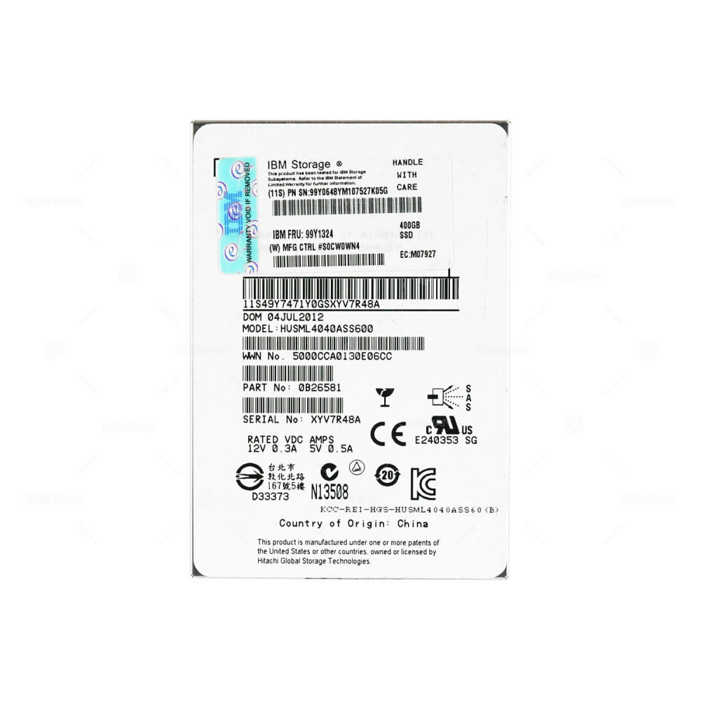 99Y1324 IBM 400GB SSD SAS 6G 2.5" SFF HOT-SWAP NO CADDY