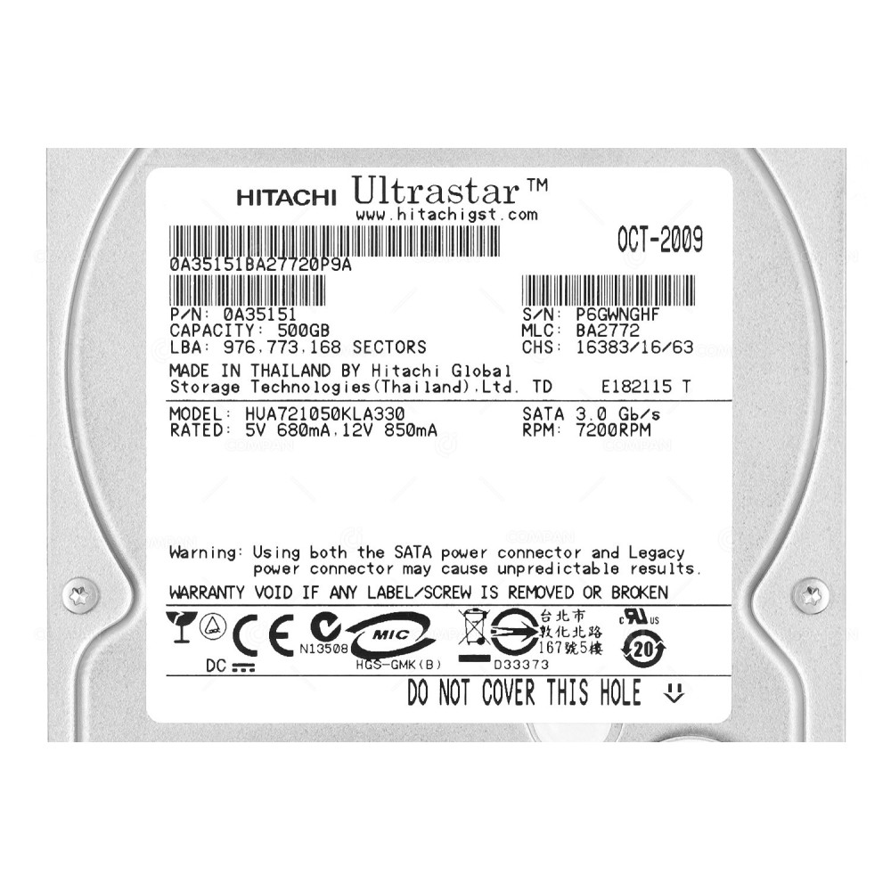 HUA721050KLA330 HITACHI HDD 500GB 7.2K SATA 3G 3.5" LFF HOT-SWAP