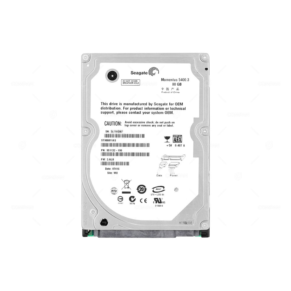 ST980811AS SEAGATE 80GB 5.4K SATA 2.5 SFF