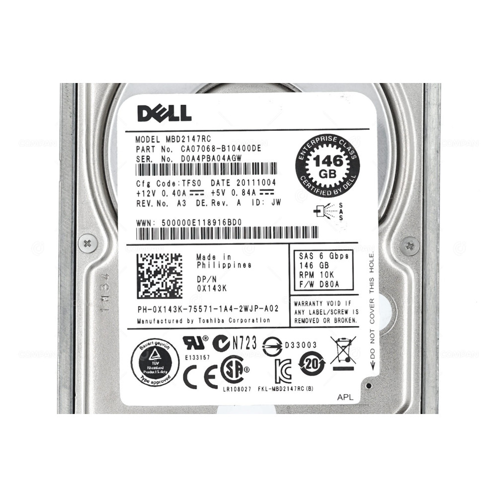 X143K DELL HDD 146GB 10K SAS 6G 2.5" SFF HOT-SWAP