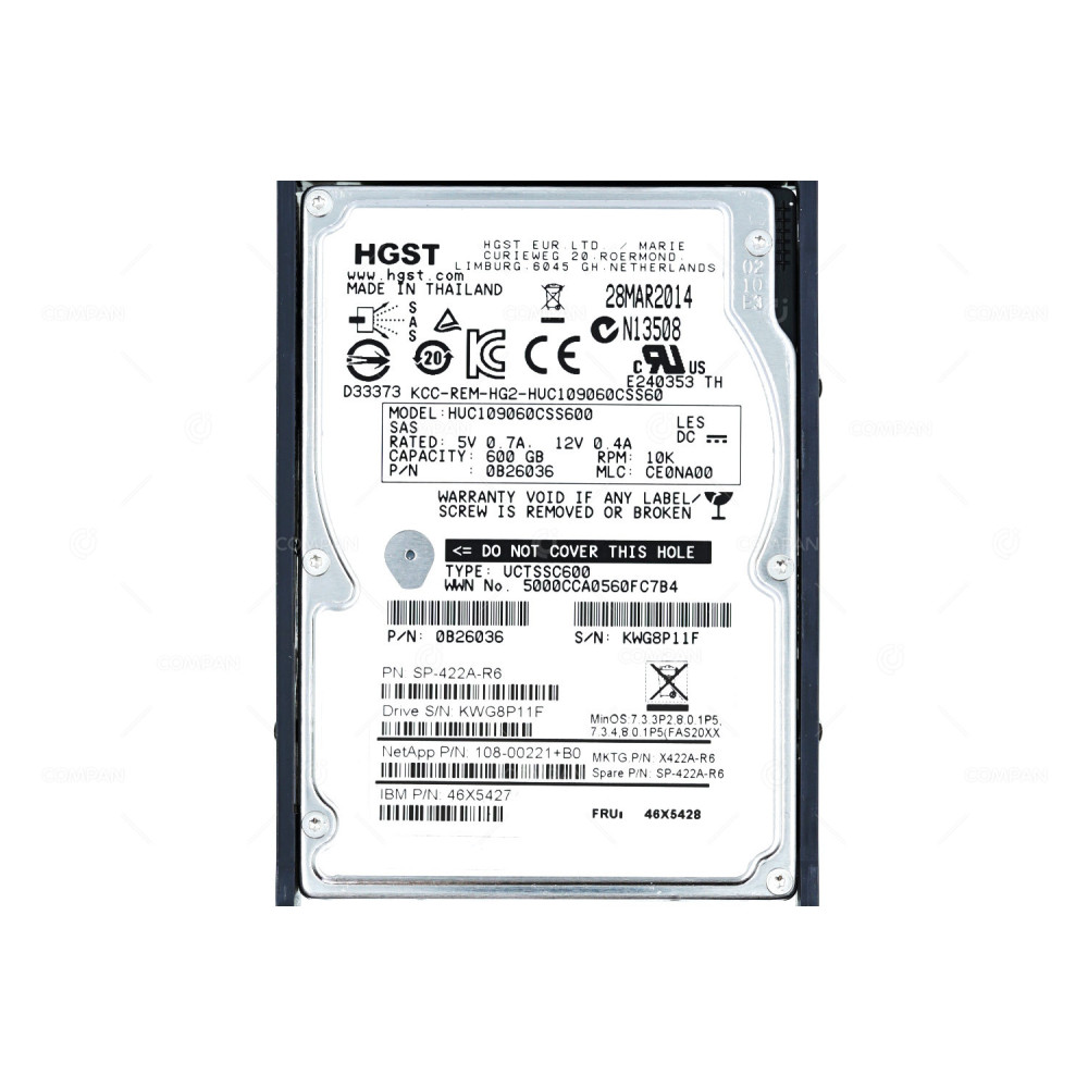 X422A-R5 NETAPP HDD 600GB 10K SAS 6G 2.5" SFF FOR DS2246 FAS2240-2