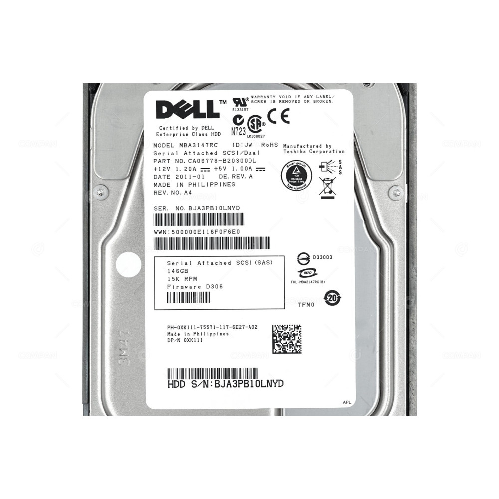 XK111 DELL HDD 146GB 15K SAS 3G 3.5" LFF HOT-SWAP