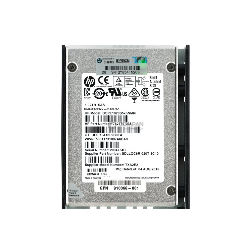 810771-001 HPE SSD 1.92TB SAS 12G CMLC 2.5" SFF HOT-SWAP FOR STORESERV