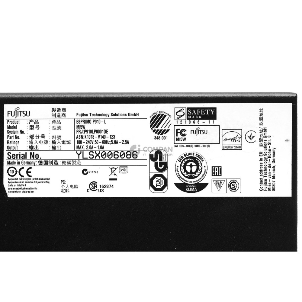 P910-L-2LFF-1SFF FUJITSU ESPRIMO P910 1X INTEL CORE I5-3470 @ 3.20GHZ RAM 8GB(4X 2GB DDR3 4X 1600MHZ ) 