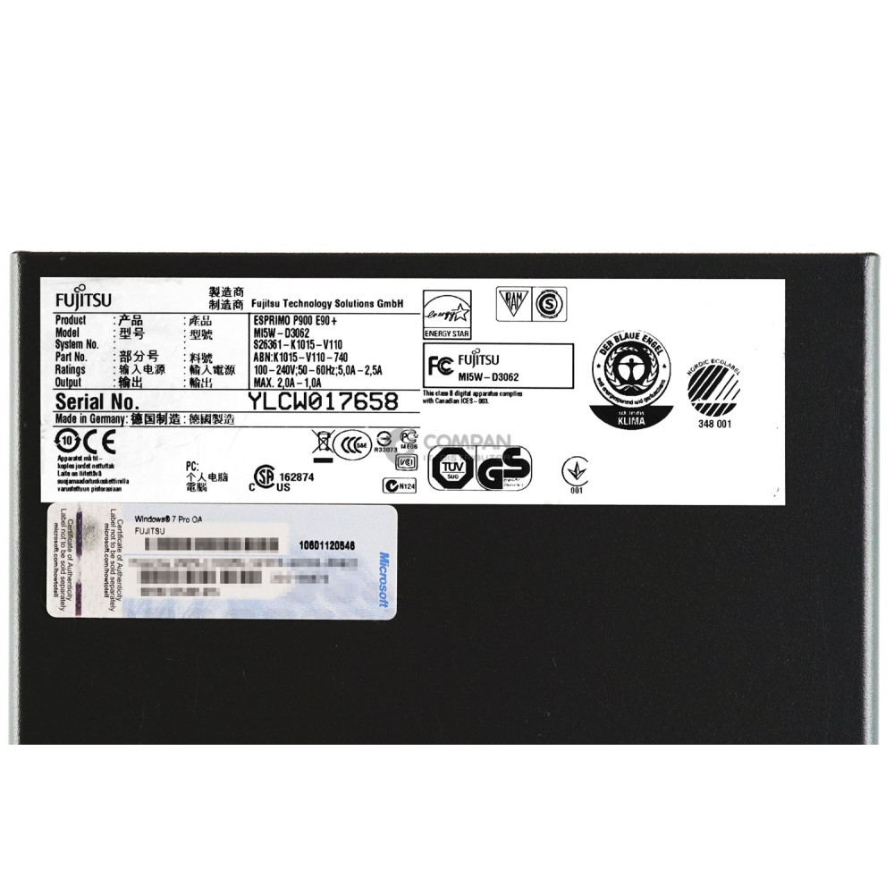 P900 E90+-2LFF-1SFF FUJITSU ESPRIMO P900 1X INTEL CORE I5-2400 @ 3.10GHZ RAM 4GB(2X 2GB DDR3 2X 1333MHZ)