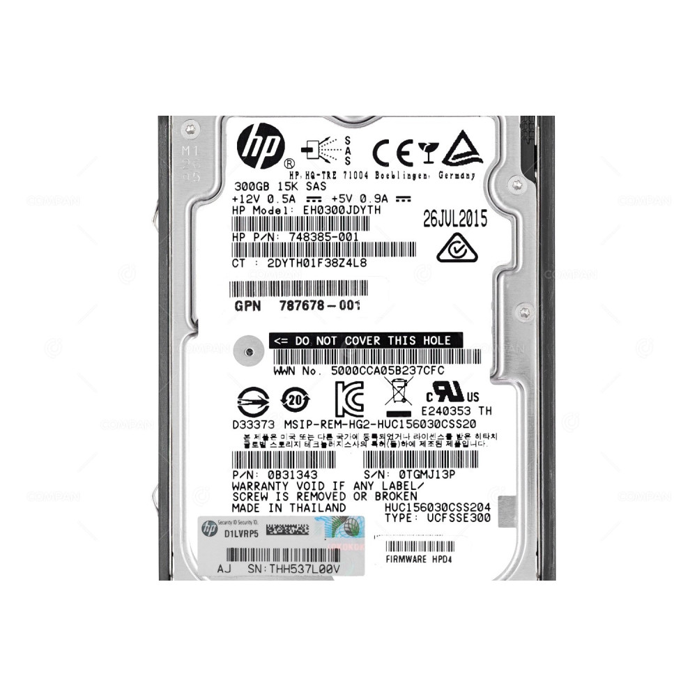 787640-001 HP HDD 300GB 15K SAS 12G 2.5" SFF HOT-SWAP FOR HPE MSA