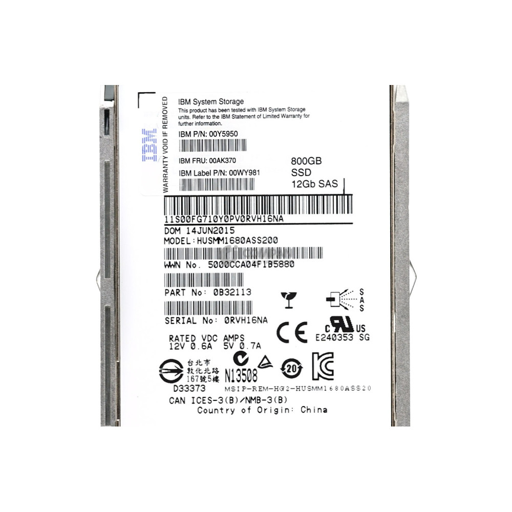 00AK370 IBM SSD 800GB SAS 12G 2.5" SFF FOR IBM STORWIZE V5000