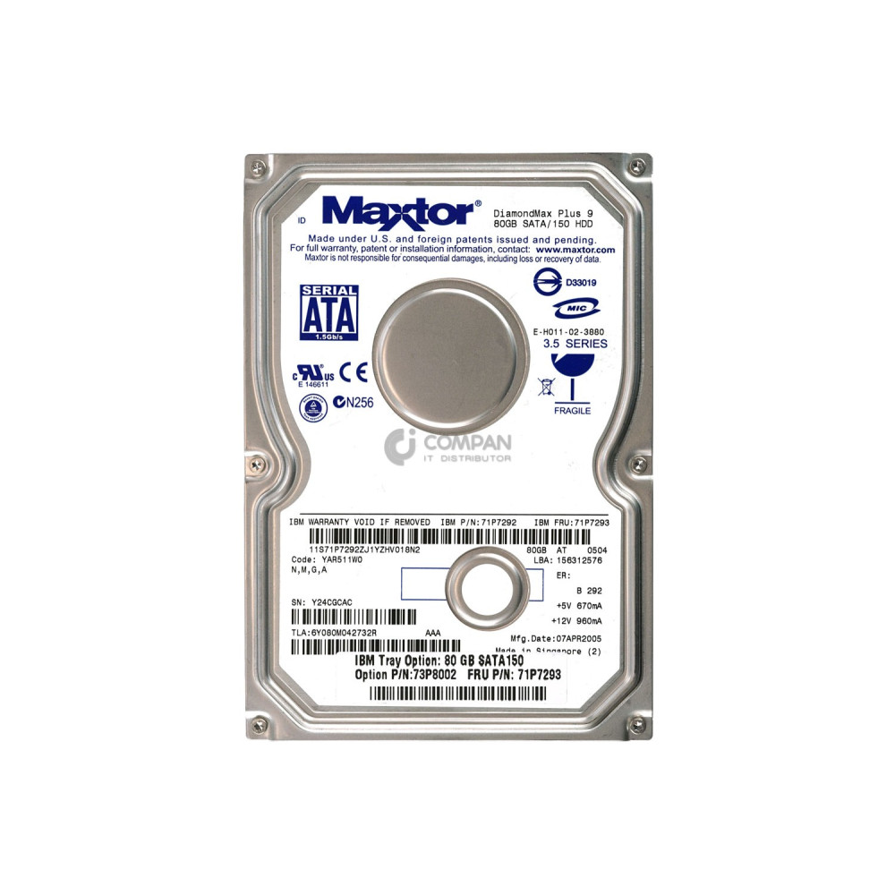 71P7293 IBM HARD DRIVE 80GB 7.2K 3.5 SATA