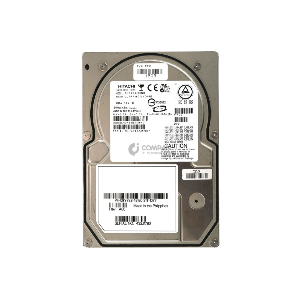 9Y782 DELL HARD DRIVE 36GB 10K U160 3.5 SCSI 80PIN