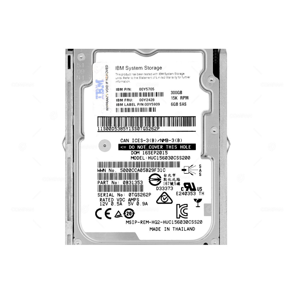 00Y2428 IBM HDD 300GB 15K SAS 6G 2.5" SFF HOT-SWAP FOR STORWIZE V3700