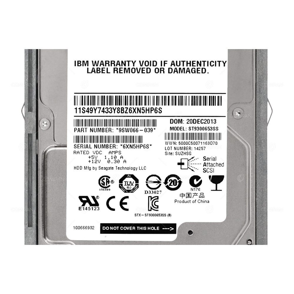 00Y5797 IBM HDD 300GB 15K SAS 6G 2.5" HOT-SWAP FOR STORWIZE V5000 G1