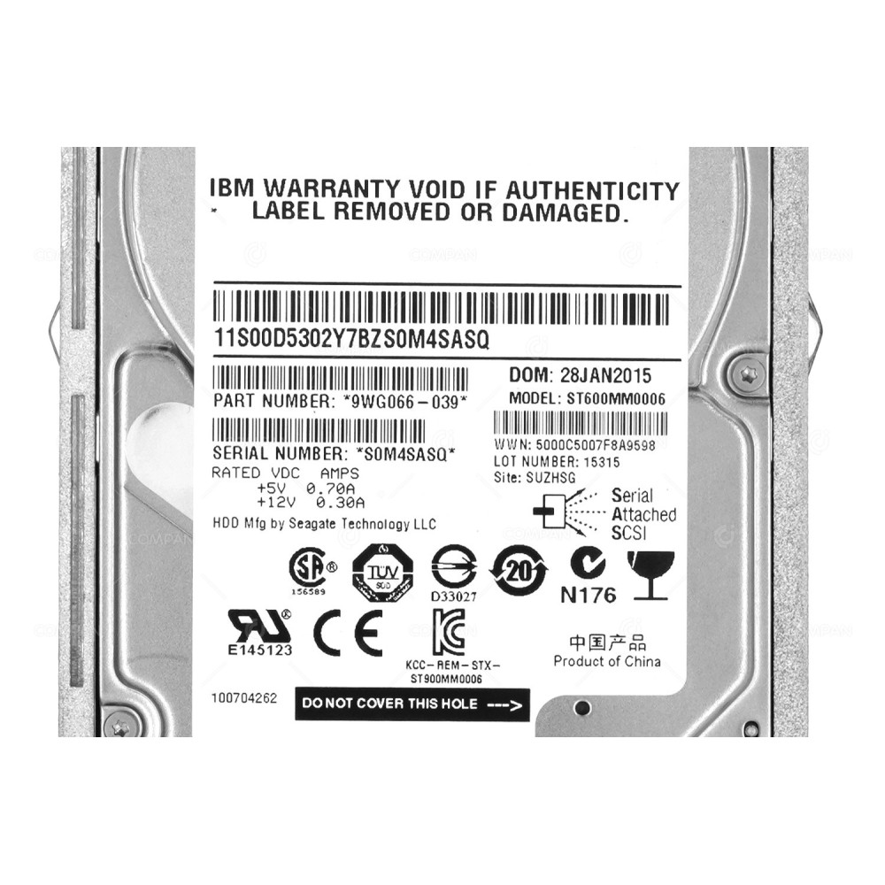 00Y5800 IBM HDD 600GB 10K SAS 6G 2.5" SFF HOT-SWAP FOR STORWIZE V5000