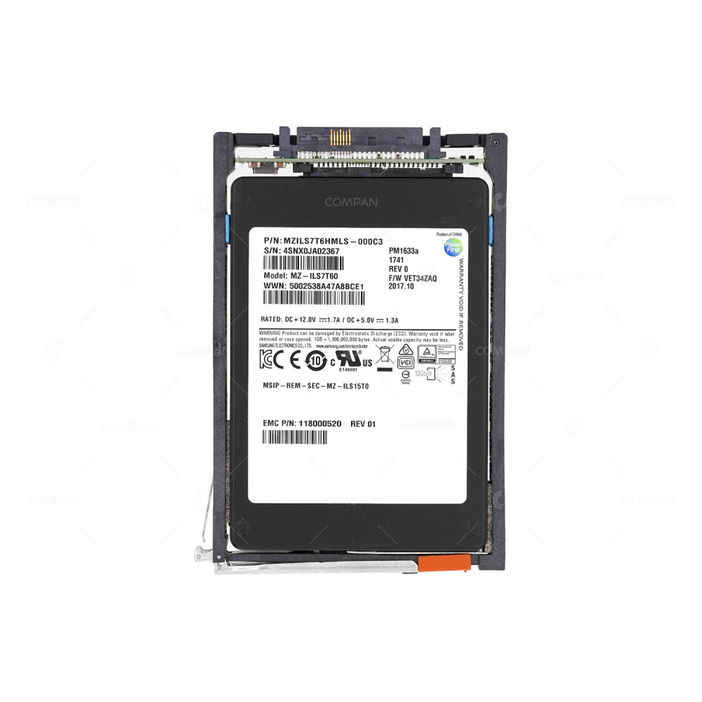 005052112 EMC 7.68TB SSD 12G SAS 2.5 SFF FLASH FOR UNITY DAE 118000520, MZ-ILS7T60