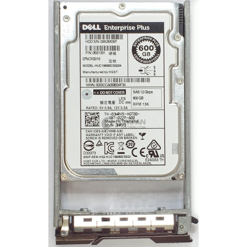 3WRV9 DELL HDD 600GB 15K SAS 12G 2.5" SFF HOT-SWAP FOR DELL EQUALLOGIC