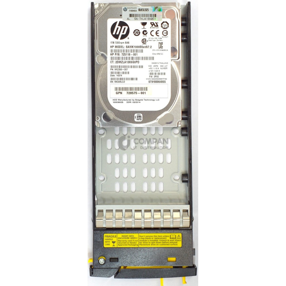 727397-001 HP HDD 1TB 7.2K SAS 6G 2.5" SFF HOT-SWAP 3PAR 7200 7400 M6710