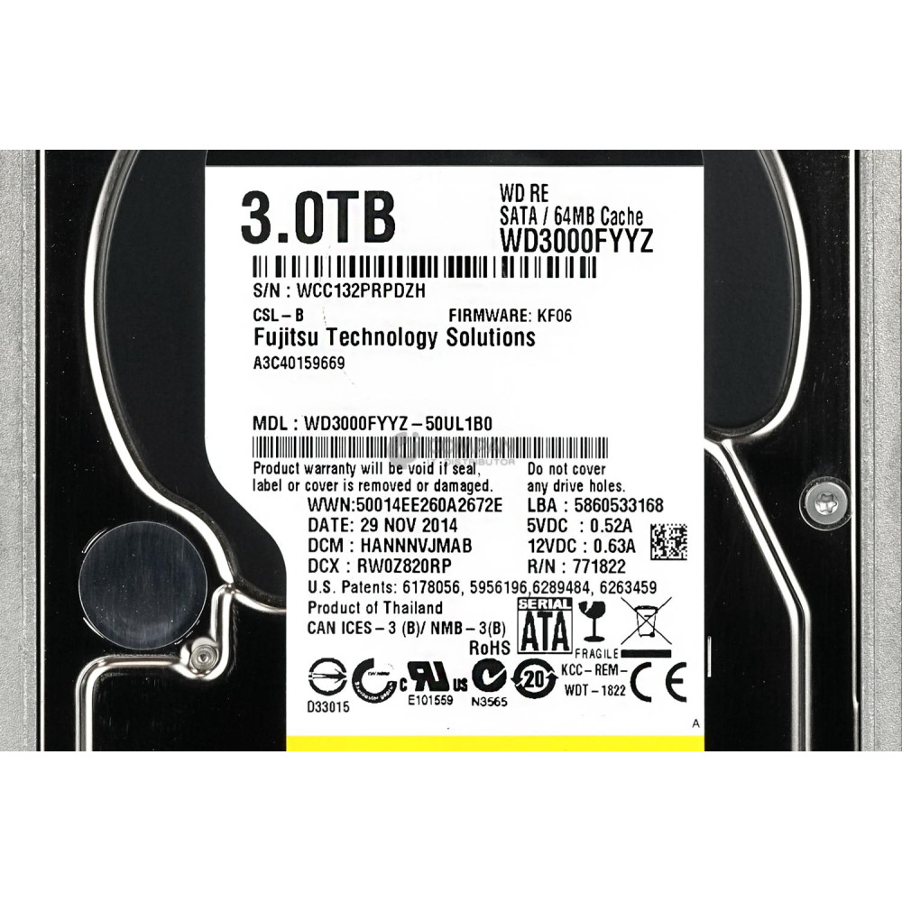 A3C40159669 FUJITSU HDD 3TB 7.2K SATA 6G 3.5" LFF