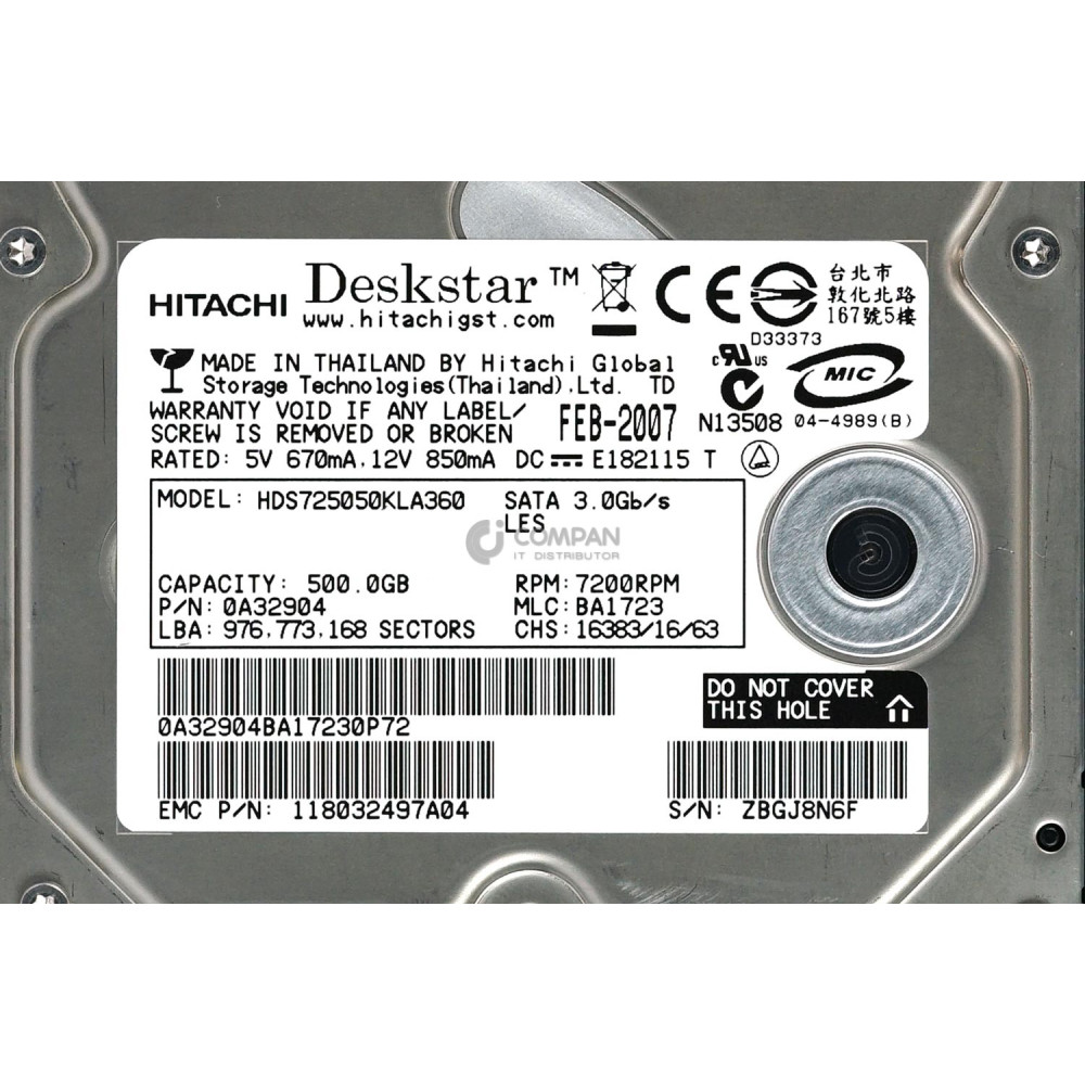 005048608 EMC HDD 500GB 7.2K SATA 3G 3.5" LFF