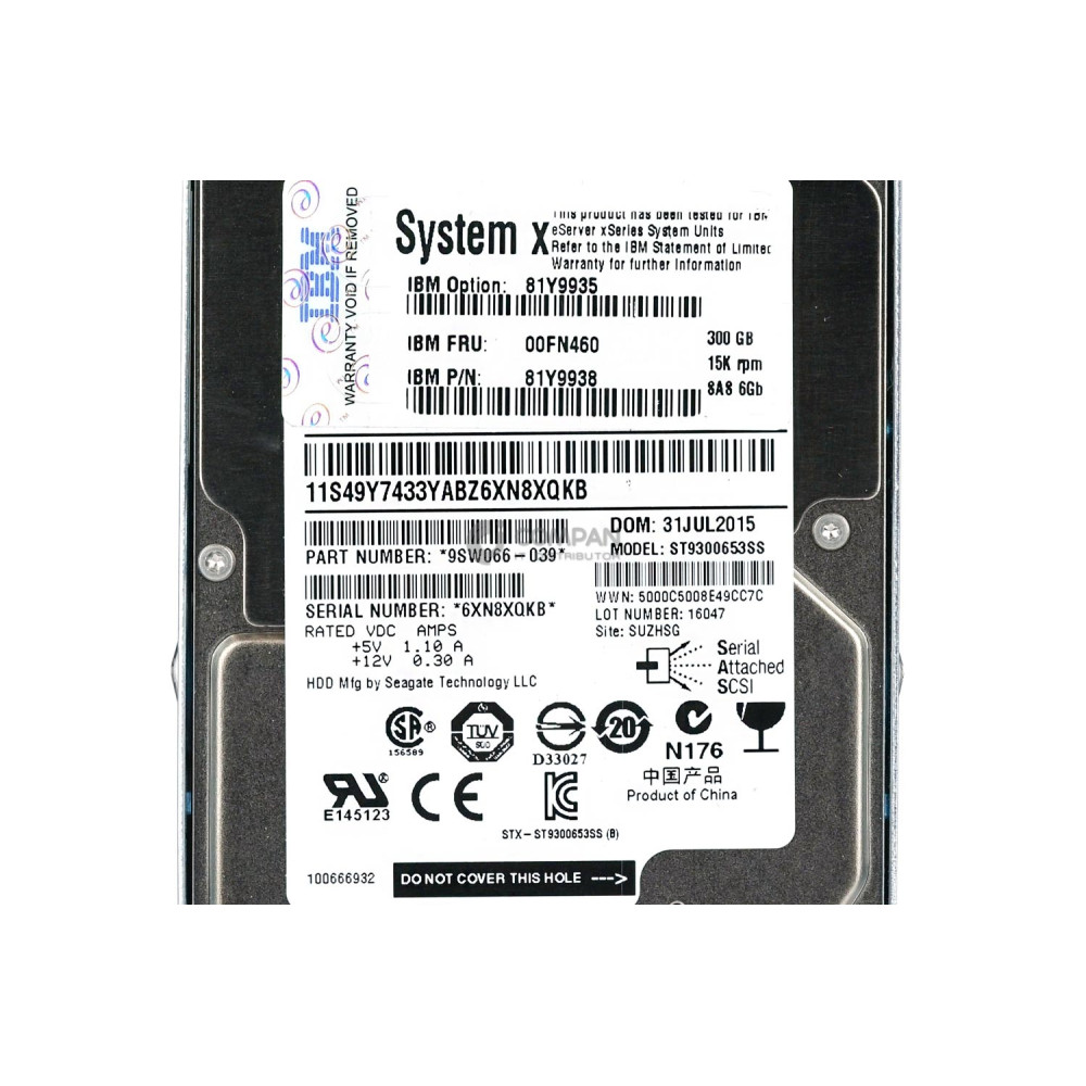 00FN460 IBM HDD 300GB 15K SAS 6G 2.5" SFF