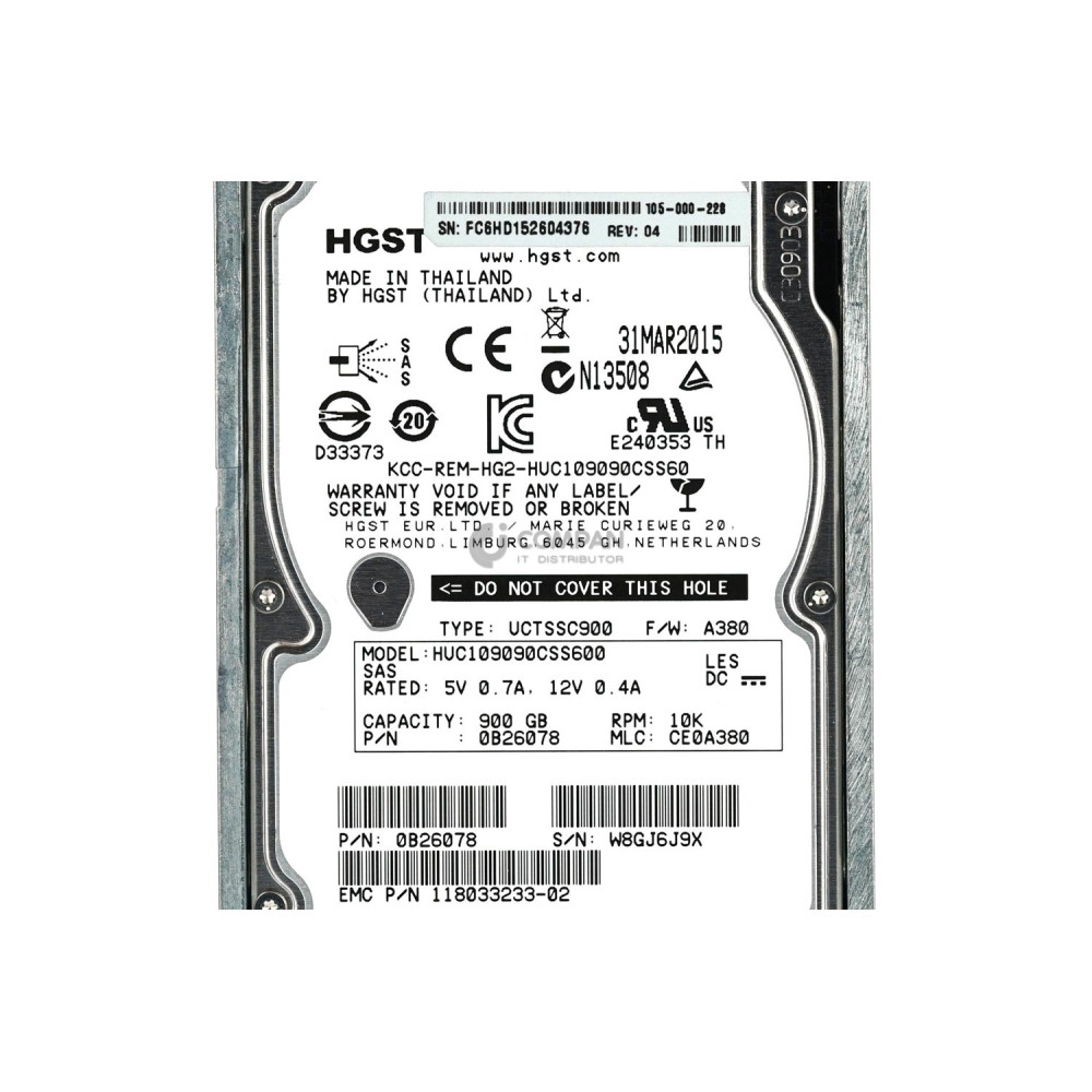105-000-228 EMC HDD 900GB 10K SAS 6G 2.5" SFF HOT-SWAP