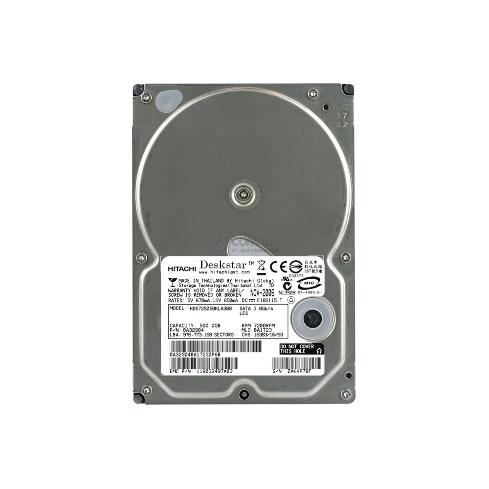 118032497A03 EMC HITACHI HARD DRIVE 500GB 7.2K 3G 3.5 LFF SATA II