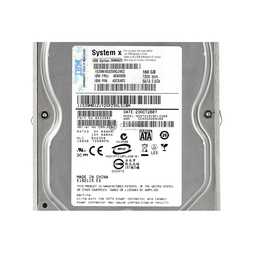 40K6885 IBM 160GB 7.2K 3G SATA II 3.5" LFF HOT-SWAP