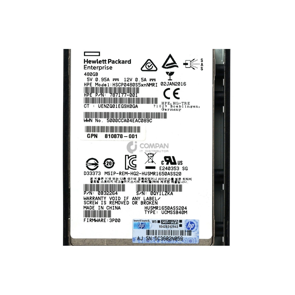 810774-001 HPE SSD 480GB SAS 6G 2.5" SFF FOR 3PAR STORESERV 8000