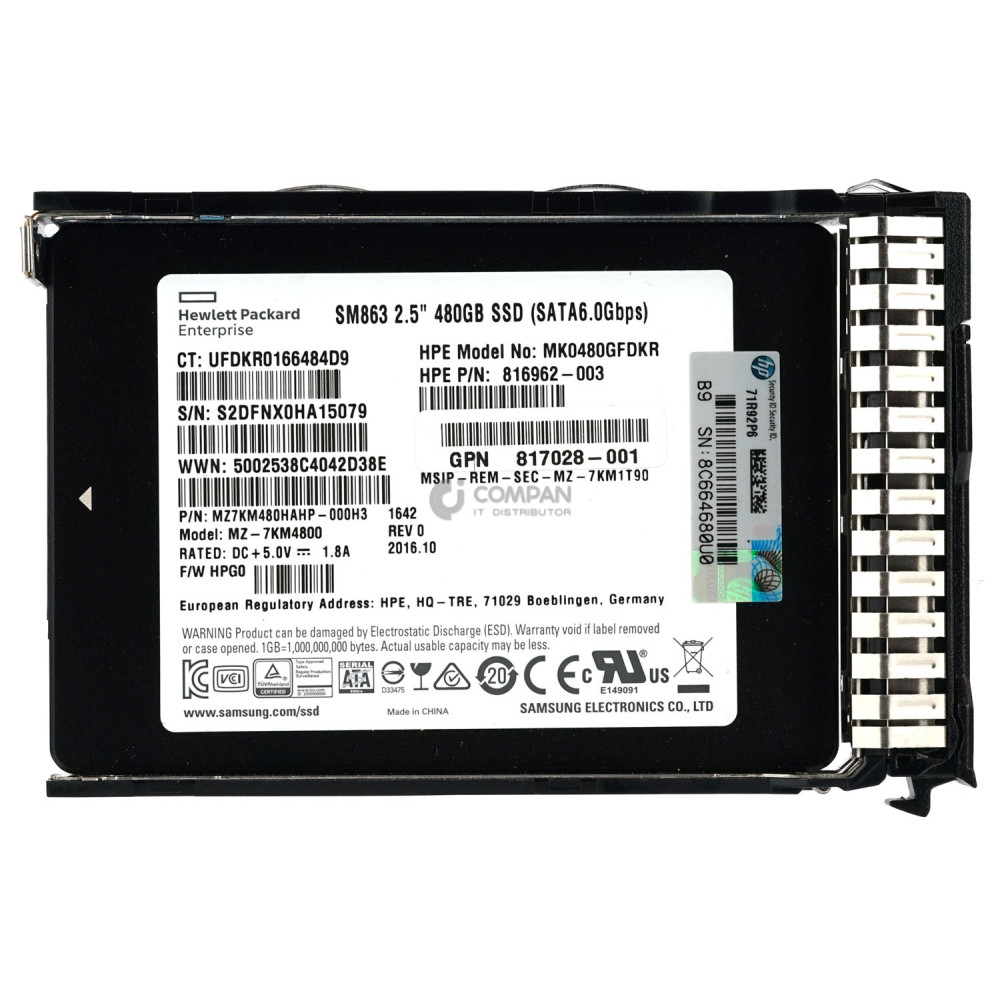 817106-001 HP SSD 480GB SATA 6G 2.5" SFF